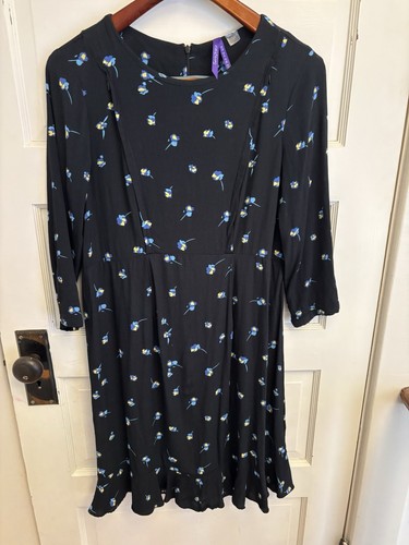 Seraphine Women’s Black Floral Frill Dress Maternity Nursing Viscose Size 6