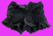 Almost Famous Black Denim Shorts Womens Size 3 Distressed Frayed High Rise