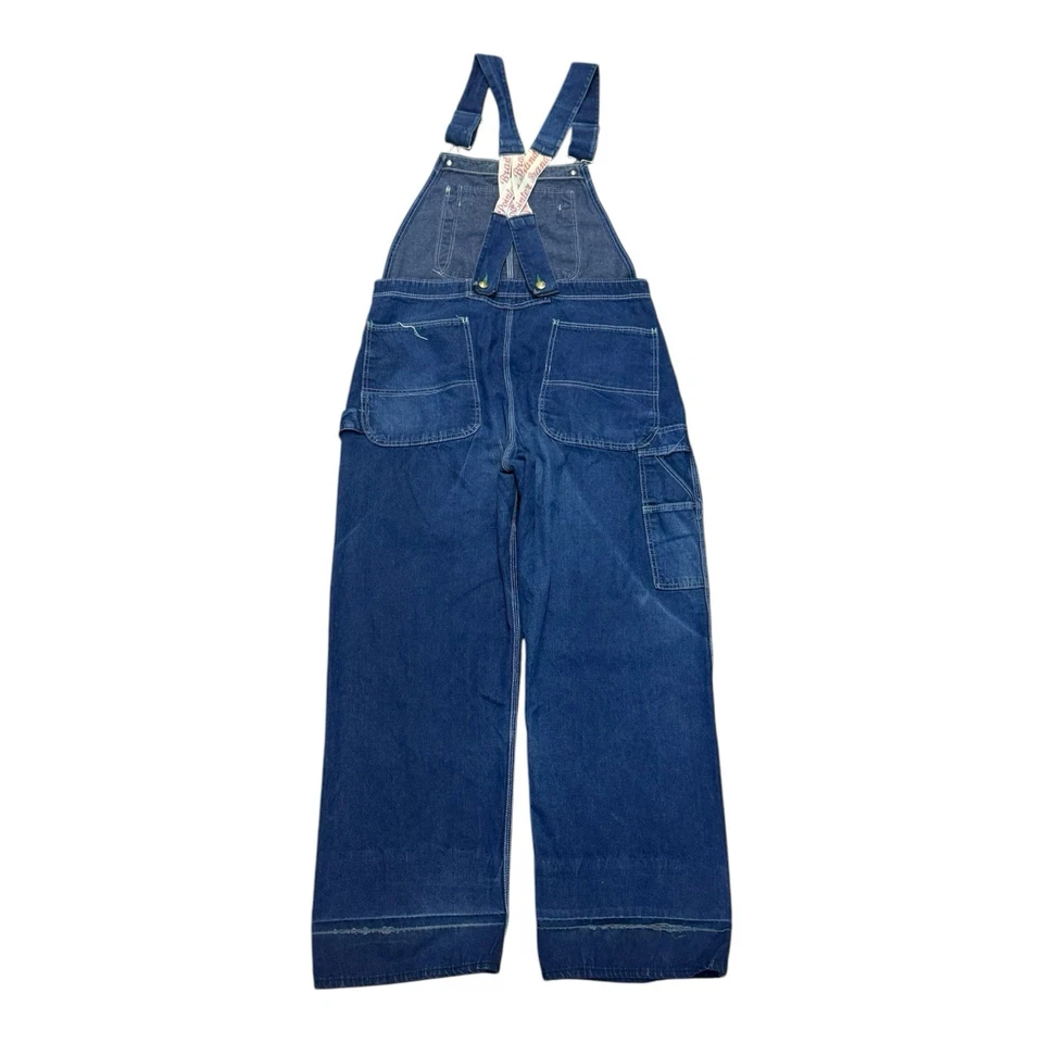 Vintage 70s Pointer Blue Denim Lowback Overalls Mens 36x31 Straps Workwear - Image 2 of 4