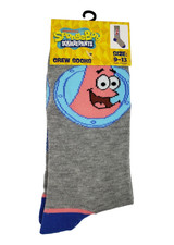 Nickelodeon Mens Size 9-13 Gray SpongeBob Squarepants Novelty Graphic Crew Socks