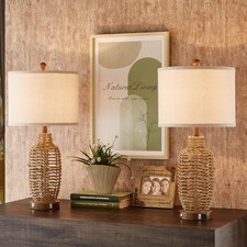 Rattan Table Lamps Set of 2 Wicker Lamps 3 Way Dimmable Touch Control