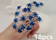 18pcs Blue Rose Flower Hair Pins Rhinestone Floral Hair Accessories for Women