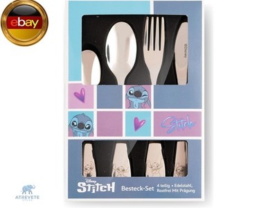 Stitch Kinderbesteck Set 4-teilig - Edelstahl rostfrei, spülmaschinengeeignet,