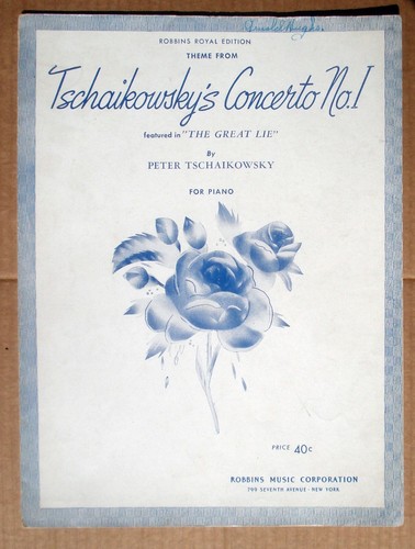 Theme from Tschaikowsky's Concerto Number 1 for Piano Vtg Sheet Music (1941) - Picture 1 of 3