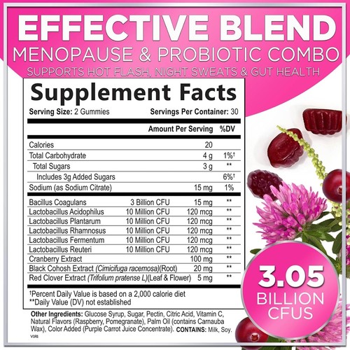 Menopause Probiotics Supplement for Women Gummy with Cranberry, 3 Billion CFU - Picture 2 of 11