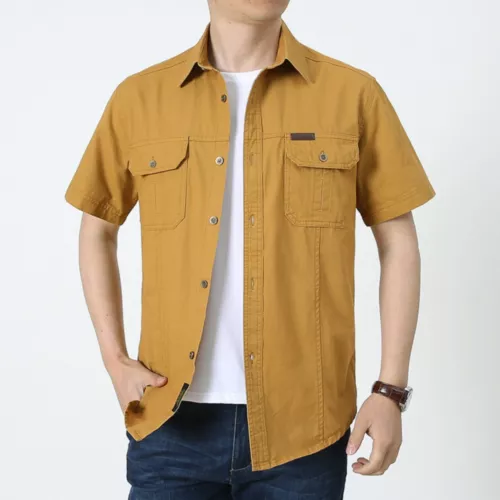 Hombres Camisas de Verano Camisas de Manga Corta Informales Camisa de Playa con Botones con Bolsillo - Imagen 21 de 54