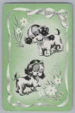 N) ONE Single Swap Playing Card Artistic MCM Dog Canine Vintage Five Of Spades