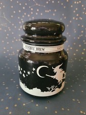 Yankee Candle Halloween Witches Brew Jar 14.5oz Black White Broom USED