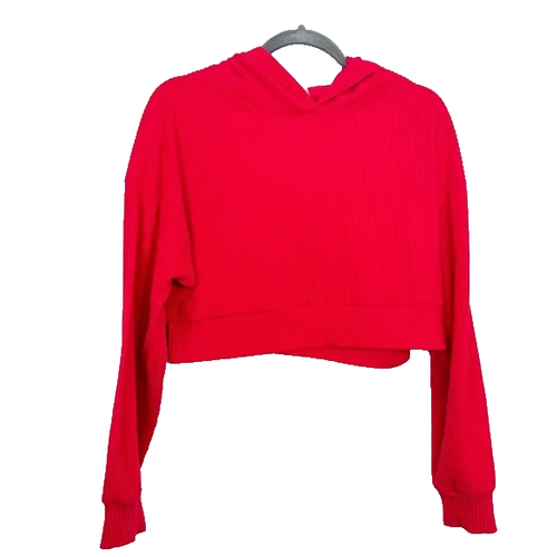 Alo Yoga Muse Rib Knit Hooded Crop Sweatshirt Red Size Small
