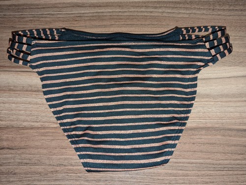 Xhilaration Juniors' Strappy Hipster Bikini Bottom Black Metallic Gold Stripe S - Picture 2 of 3