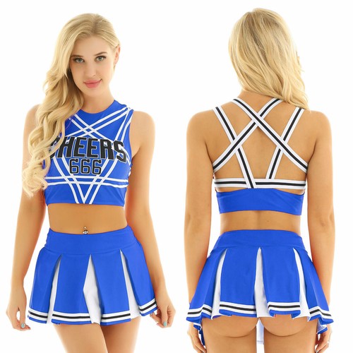 Cheerleading School Girls Womens Cosplay Costume Crop Tops+Plated Skirts Uniform - Bild 11 von 69