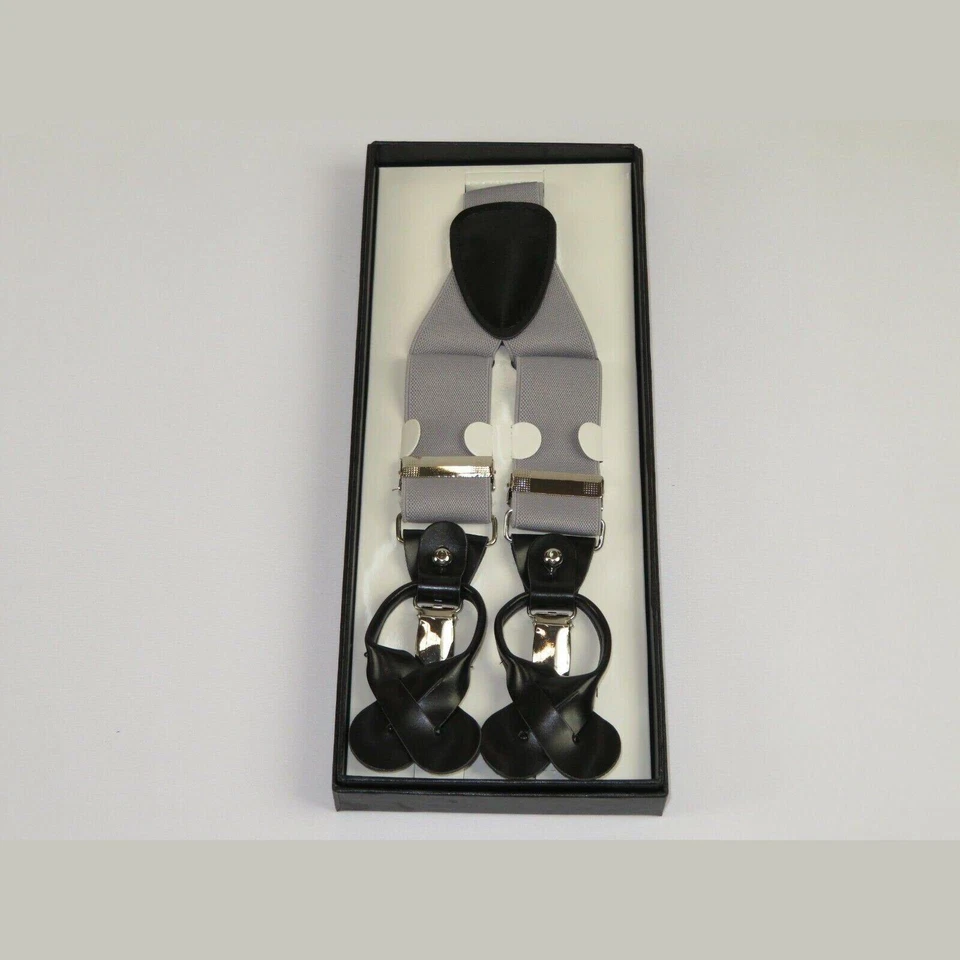 ELEGANTE Tirantes Clip y Botón Opción para Pantalones o Traje Pantalones Plateado Foto 4 de 4