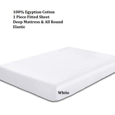 LuxuryEx-Deep15''FittedSheet+PillowCaseWhiteSolidUS-Queen/KingEgyptianCotton600TC