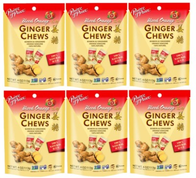 Prince of Peace Ginger Chews Candy Blood  Orange Natural  4 oz ( 6 Pack )