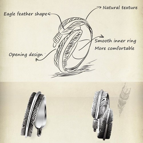 Chic Men Women Vintage Open Rings Feather Ring Finger Thumb Band Adjustable - Bild 2 von 7