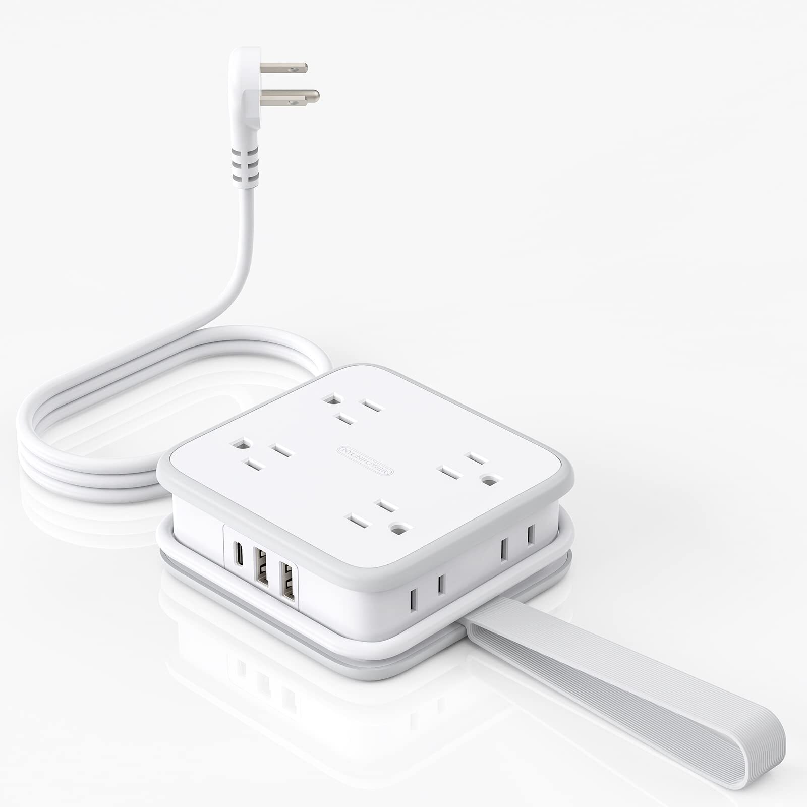 Flat Plug Power Strip 8 Widely Outlets With 3 Usb 1 Usb C 3 Side Outlet Extend