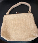 Corde 50's  Vintage Purse Beaded Lumered Handbag Creamy Ivory Bag Clasp Lined