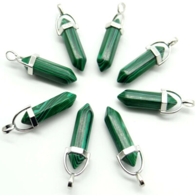 24PCS Artificial Malachite Stone Pendants Hexagonal Pillar Pendulum Necklaces