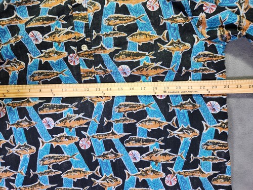Vintage Go Barefoot Mens Hawaiian Shirt Blue Large Geometric Fish Print Beach - Picture 7 of 8