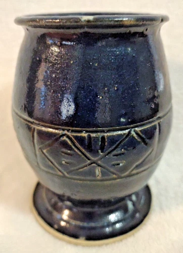Vintage Hand Made Cobalt Blue Drip Pottery Vase or Mug Southwest Design