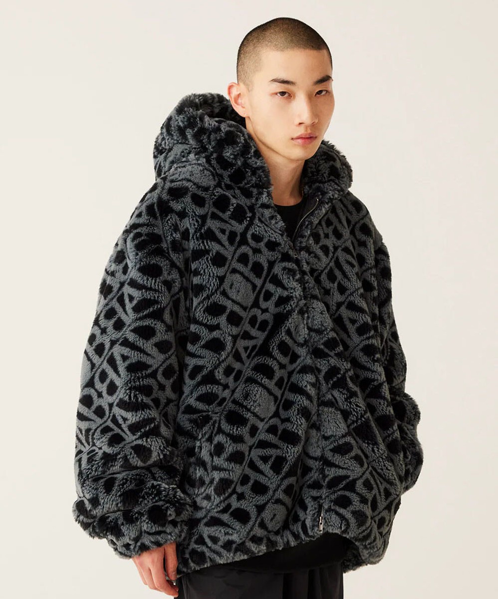 2023 AW A BATHING APE Men's SPORT MONOGRAM FAKEFUR HOODIE JACKET 1J80141051