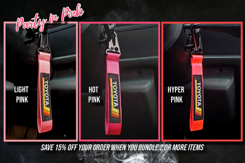 Hyper Pink Vintage Toyota Heritage Stripes Keychain Lanyard, Metal Clip Key Ring - Picture 2 of 3