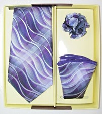 Neck Tie Box Gift Sets Fuchsia Waves Handkerchief Boutonniere
