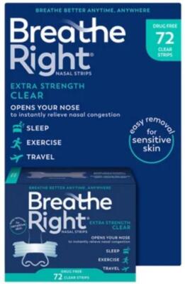 Breathe Right Nasal Strips, Extra Clear for Sensitive Skin, 72 Clear Strips