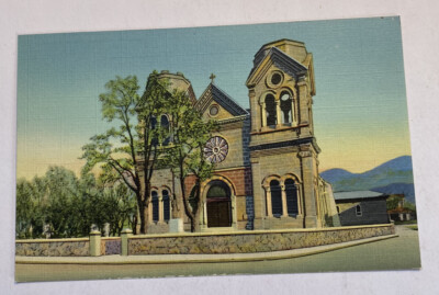 Vintage Linen Postcard ~ St Francis Cathedral ~ Santa Fe New Mexico NM