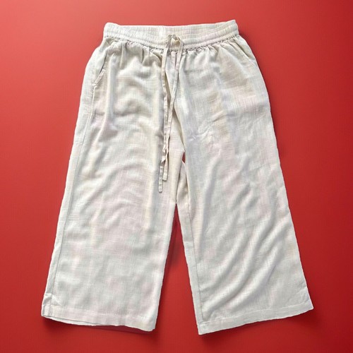 Ginasy Cropped Linen Blend Pull On Elastic Waist Wide Leg Pants Sz: 2XL NWT