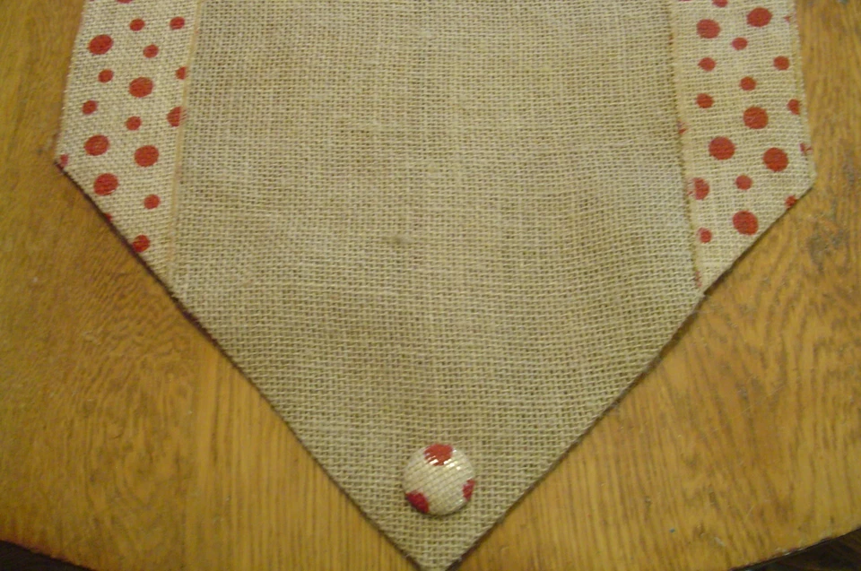Handmade Burlap Table Runner - Natural Jute Burlap W/ RED Dot Border - 42" X 14" - Image 2 of 2