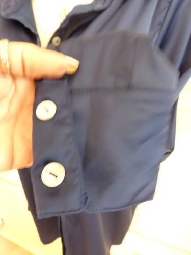 Royal Blueđź’—Satin Stretch Flap Pockets Abalone Buttons Blouse/Shirtđź’—Sz L Jrs. - Picture 8 of 11
