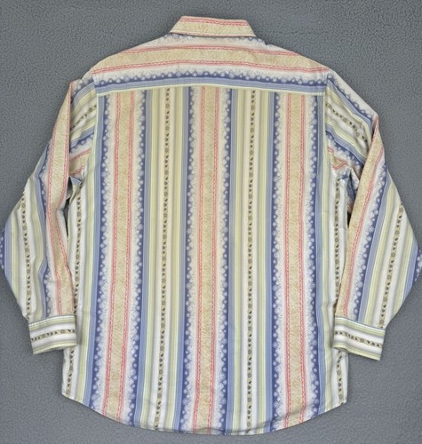 Indigo Palms Shirt Mens L Button Up Hawaiian Long Sleeve Button Floral Striped - Picture 14 of 17