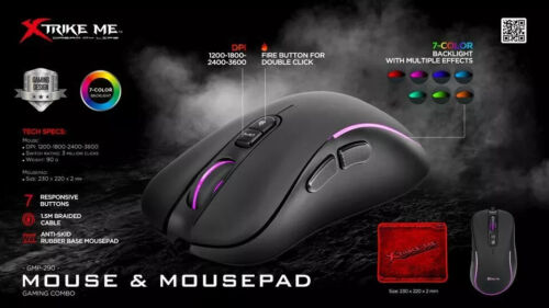 XTRIKE 6D Gaming Mouse7 colours Backlight, DPI 1200/1800/2400/3600 with mousepad - Picture 6 of 8