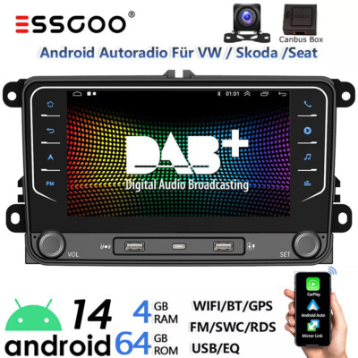 DAB+ 4+64G Autoradio Android 14 Carplay GPS Für VW GOLF 5 6 Touran Caddy Tiguan