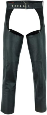 Unisex Biker Motorcycle Assless Chaps with Customizable Fit, Black, Small