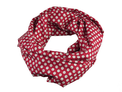 Damen-Rundschal Loop Punkte Kreise rot weiß ca. 25 cm x 140 cm - 100% Baumwolle