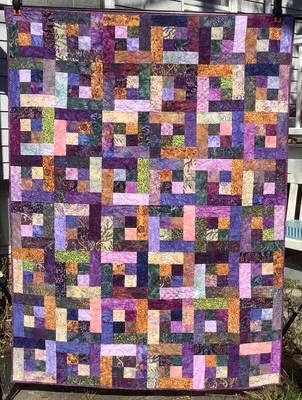 Scrappy Batik Quilt ~ 48 x63  ~ Large Lap ~ Purples,Golds & Teal ~ U.S.A.