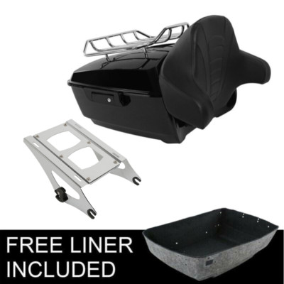 King Pack Trunk Backrest Two Up Rack Fit For Harley Tour Pak Touring Glide 14-24