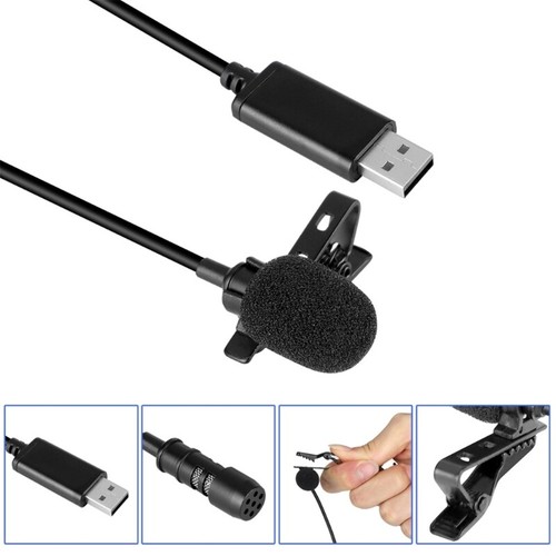 USB Clip On Mic 2m Long Cable for Laptop with Noise Cancelling Enjoy Clear Sound - Afbeelding 2 van 8