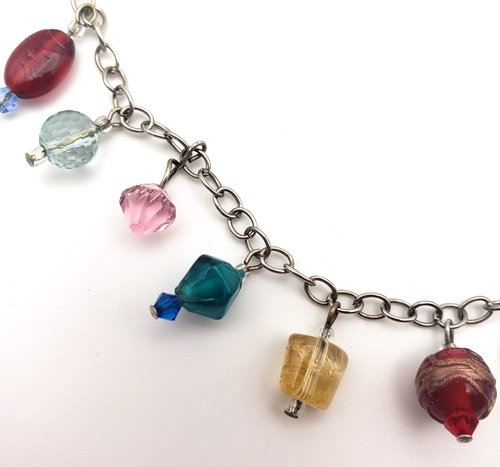 Dainty 18" Necklace Charm Dangle Art Glass Beaded Multicolor Boho Statement - Picture 7 of 15