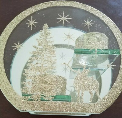 Maker's Holiday ~ Winter Scene ~ Gold Glitter & Glass ~ Tea Light Candle Holder 