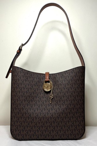 Michael Kors Lyra Small Bucket Brown Mk PVC Leather Shoulder Bag - Picture 3 of 12