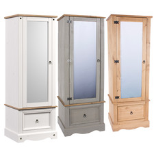 Solid Pine Wardrobe Armoire Mirrored Door Drawer Storage Hanging Rail 3 Colours