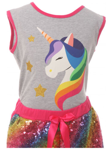 Little Girls 2 Pieces Top Short Set Unicorn Tank Top Sequin Shorts Pant Set 2T 3 - Picture 3 of 5