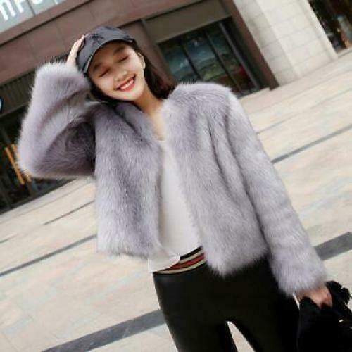 Women's Faux Fur Parkas Coat Short Jackets Slim Fit Thicken Crew Neck Korean OL - Picture 12 of 16