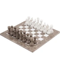 Radicaln Marble Chess Set 15 Inches Grey Oceanic and White Handmade Chess Set