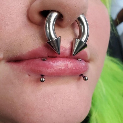 1 Pair Large Gauge Surgical Steel Nose Septum Ring Spike Ear Gauge Earrings UK** - Picture 5 of 24