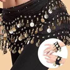 Belly Dance Coin Skirt Wrist Ankle Bracelets Belly Dancing Hip Scarf Bracelet US