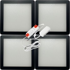 Image of 4x MATT BLACK Slim Square Under Cabinet Down Light & Driver - Natural White LED
